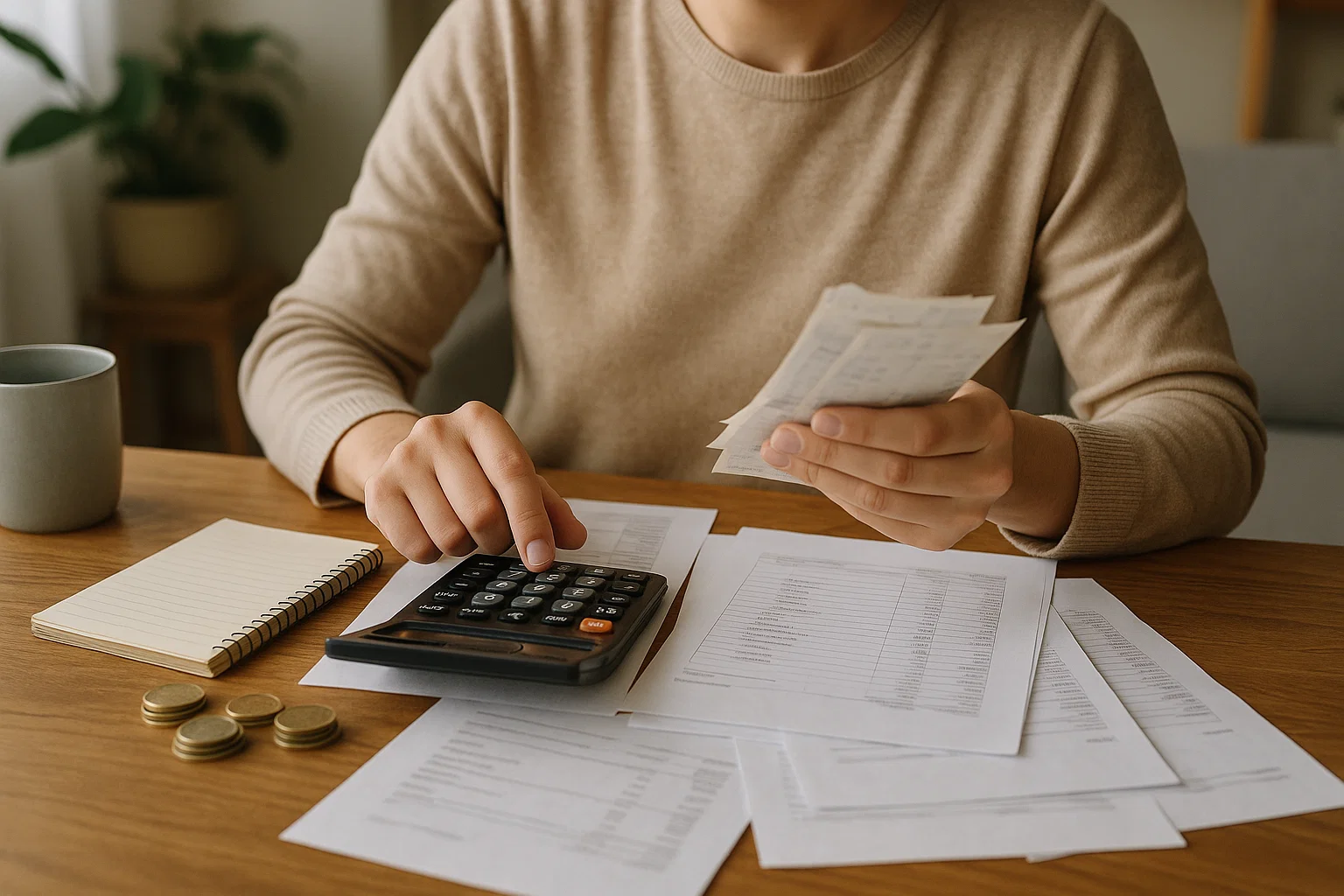 someone calculating a budget at home to Save Money and Build Wealth